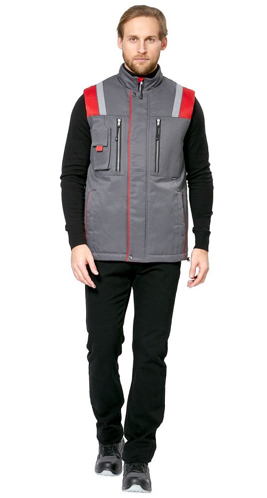 Жилет мужской утепленный рабочий Авангард серый-красный